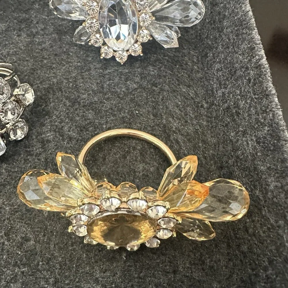 Set Of‎ Five Rhinestone Napkin Rings Gold Silver Crystal Yellow READ